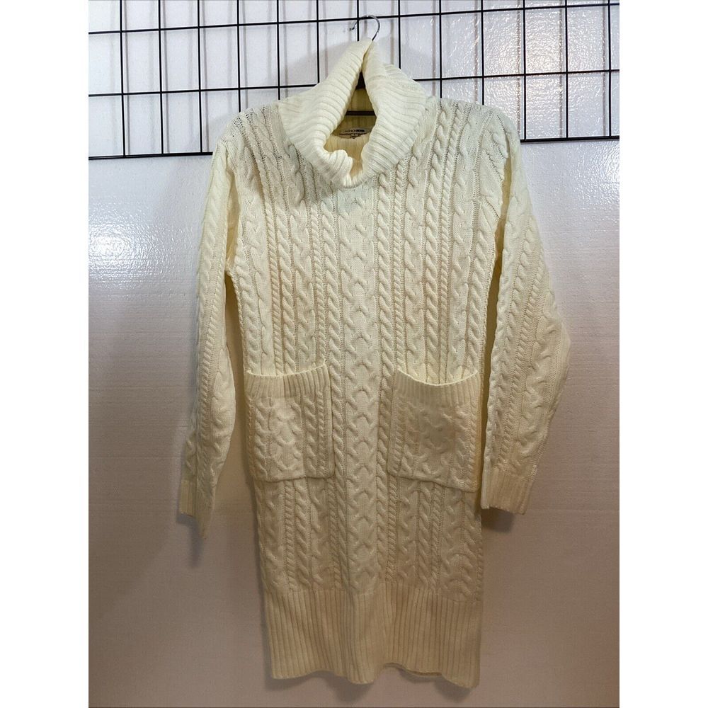 Fashion Nova Womens L Sweater Ivory Turtleneck Cable Knit Fisherman 59982